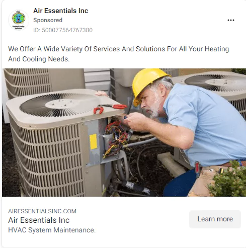 Screenshot of Air Conditioning Ad on Facebook