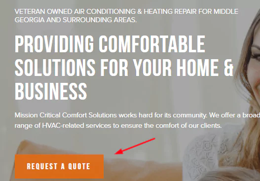 Call To Action HVAC Website (Screenshot)