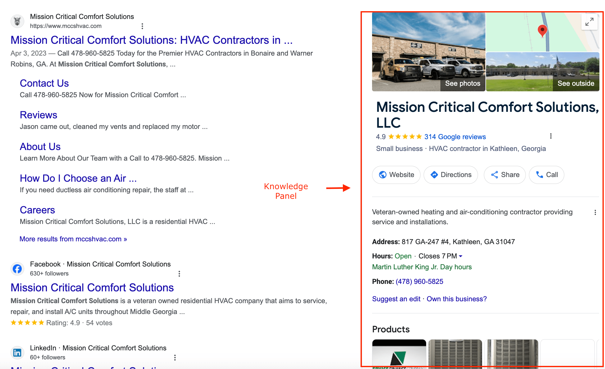 Google Knowledge Panel HVAC Company (Screenshot)