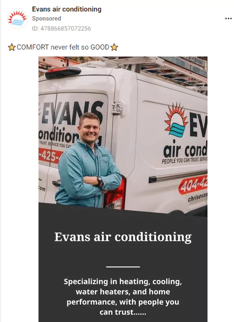 HVAC Advertising Example From Facebook